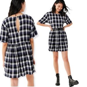 Urban Outfitters blue plaid babydoll dress smock NWT